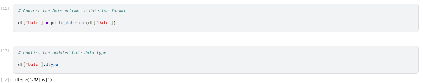 Date column converted to datetime format